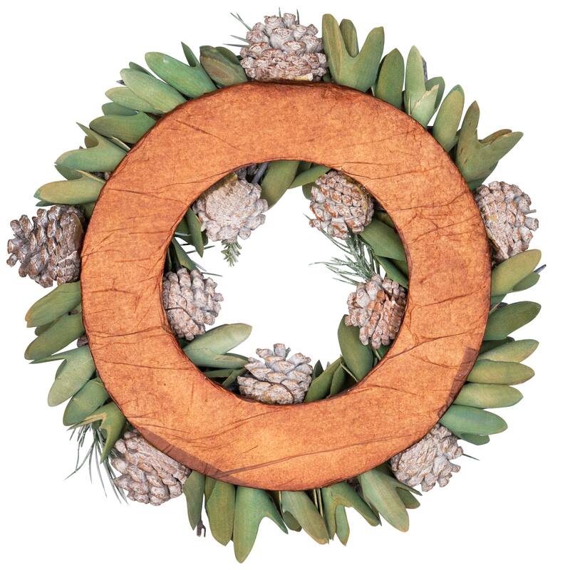 Frosted Pinecone and Wooden Petals Artificial Christmas Wreath -14" - Unlit