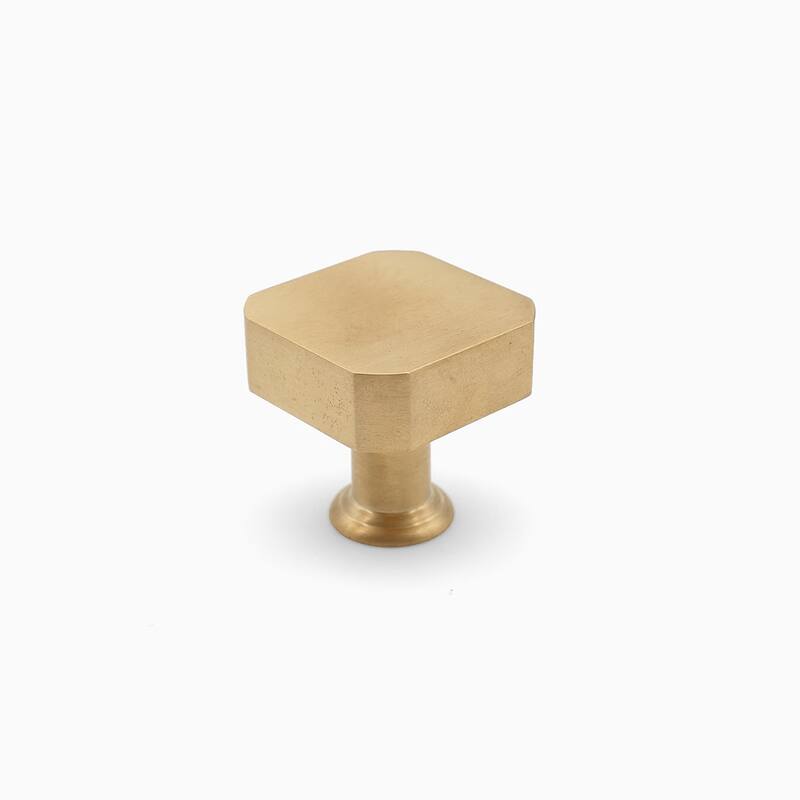 Hapny Home M28 Mod 1-1/8" Square Block Solid Metal Modern Cabinet Knob - Unlacquered Satin Brass