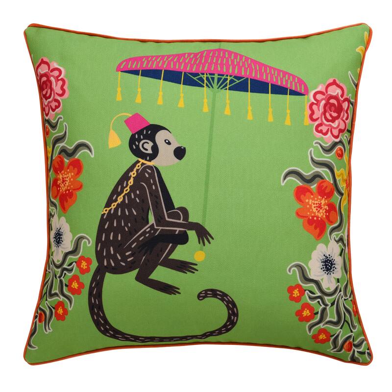 StyleCraft Maharaja Monkey Left Side Throw Pillow - Green