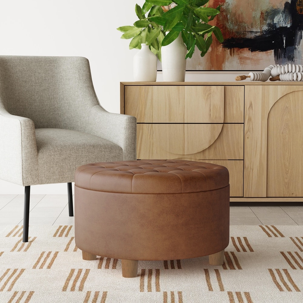 HomePop Button Tufted Round Storage Ottoman