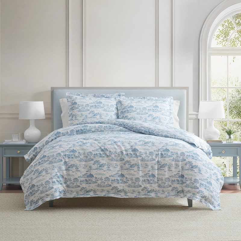 Martha Stewart Farmhouse Toile Cotton Reversible Blue Comforter Set
