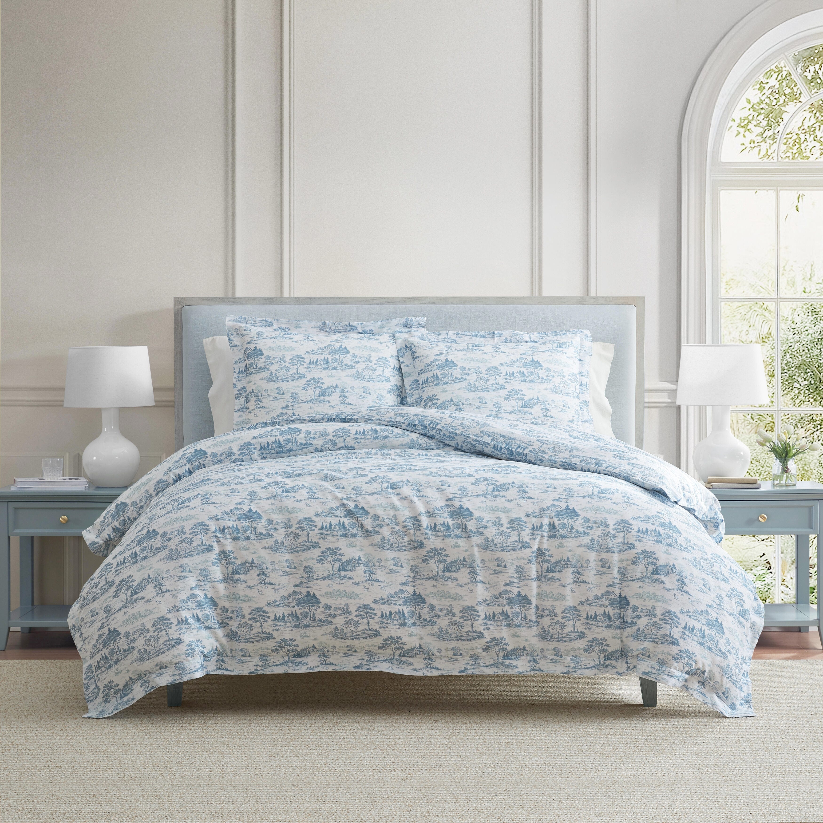 Martha Stewart Farmhouse Toile Cotton Reversible Blue Duvet Cover Set