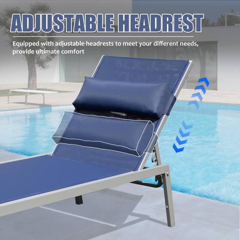 Modern 3-Piece Outdoor Chaise Lounge Set with Adjustable Headrests and Side Table for Poolside Beach Yard