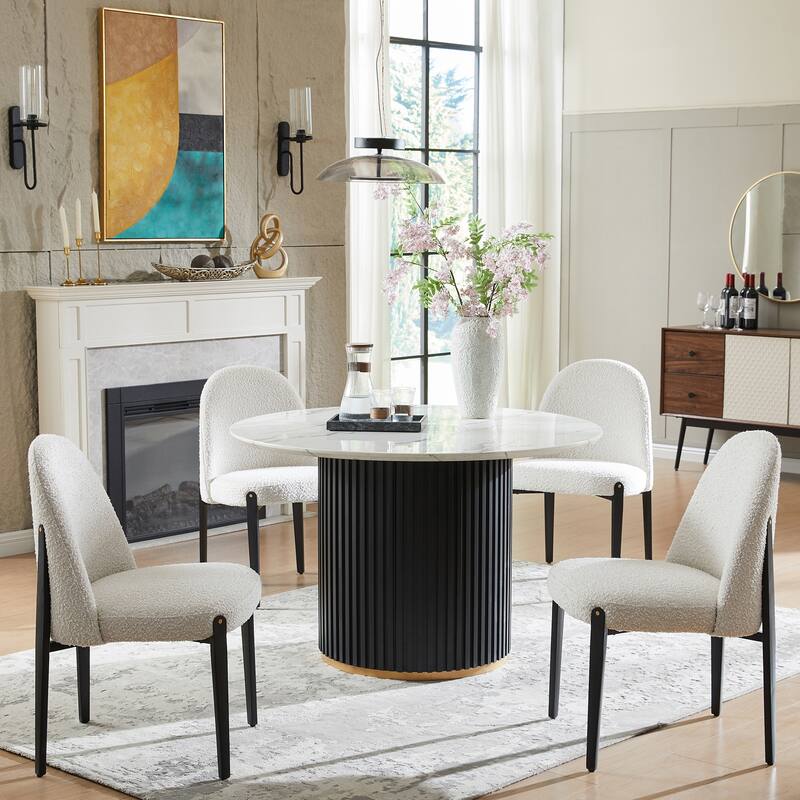 5-Pieces Dining Table Chairs Set with Imitation Marble Table Top