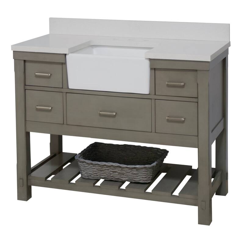 KitchenBathCollection Charlotte 48" Farmhouse Bathroom Vanity with Quartz Top
