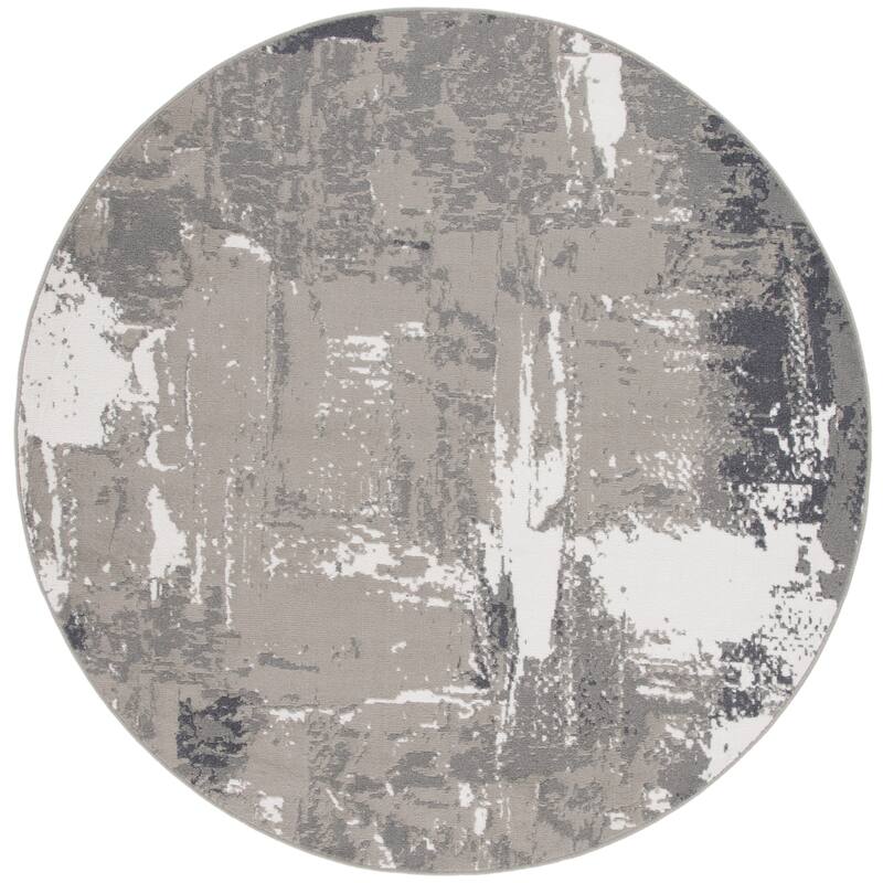 SAFAVIEH Pyramid Kyung Modern Abstract Rug - 6'7" Round - Ivory Grey/Charcoal