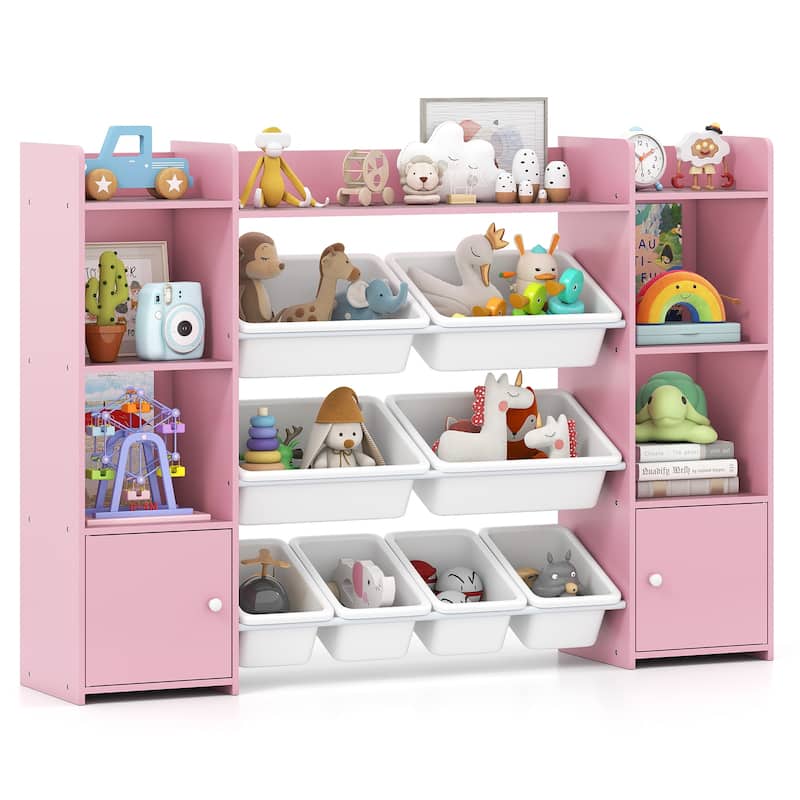 56" Kids Storage Shelf with 8 Removable Bins Rounded and Corners Anti-Tip Design - 56" x 12" x 39" - Pink