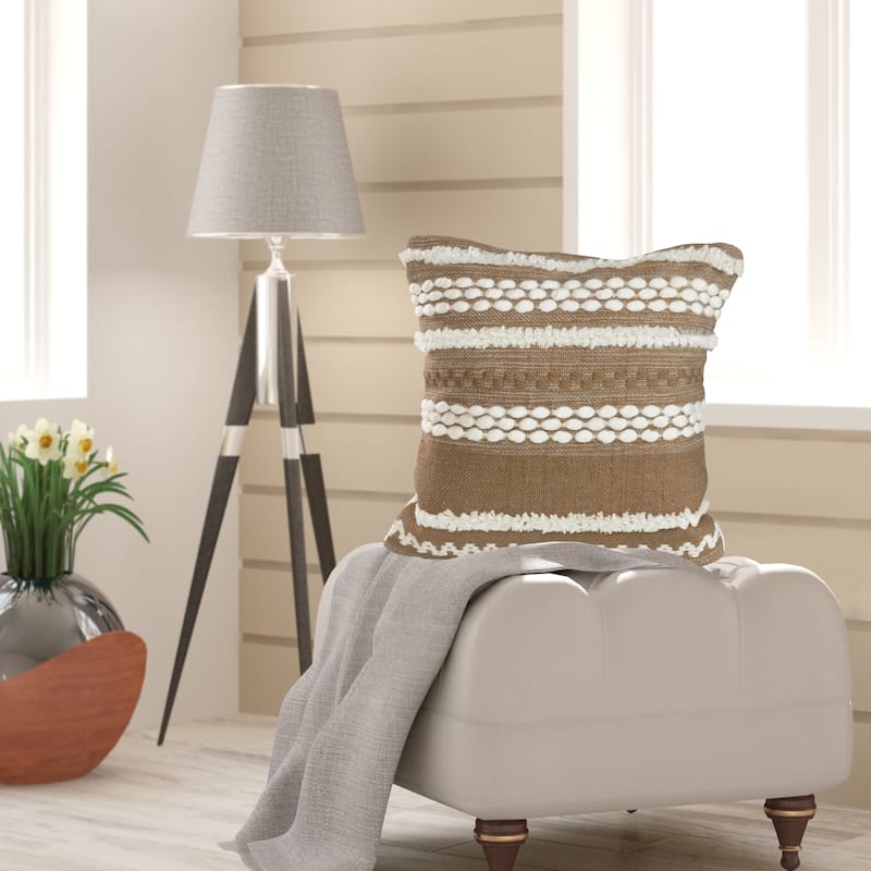 Sevita Neutral Textured Embroidered Indoor Outdoor Throw Pillow