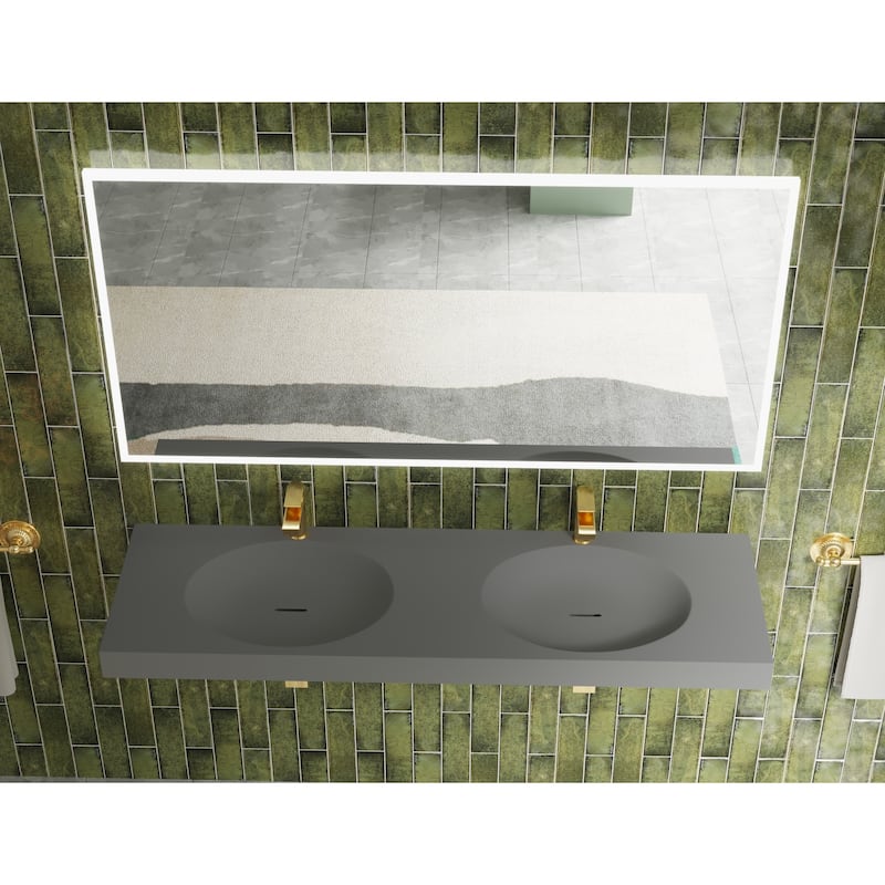 Darleen Shallow Basin Wall Mounted Bathroom Sink - 60" - Matte Gray
