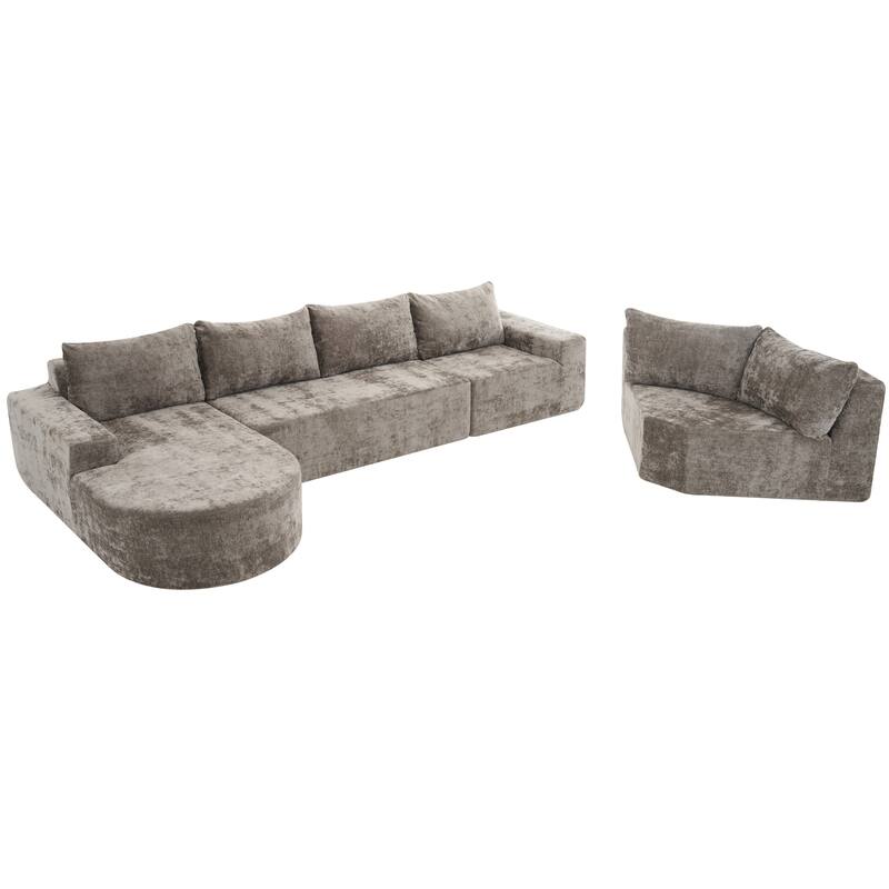 Christopher Knight Home - Cami 140.5" Chenille Upholstered U-shaped Modular Compressed Sectional Sofa with Pillows