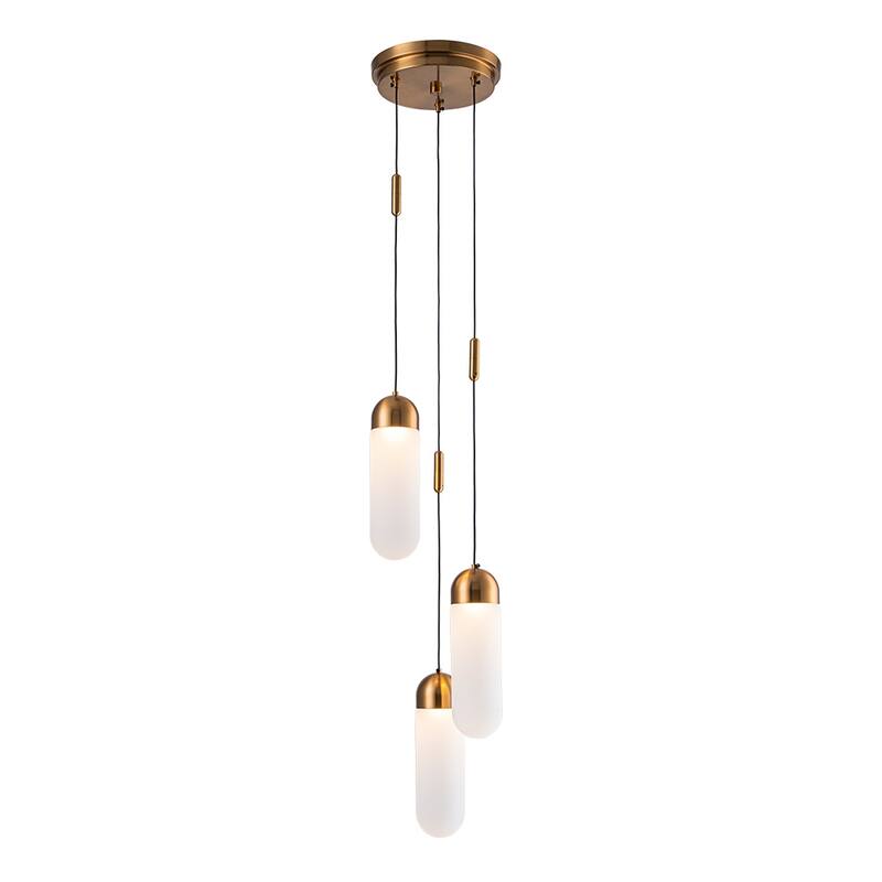 9'' Modern 3-Light Seeded Glass Cluster Integrated LED Pendant In Antique Gold Round Ceiling Lamp - W9'' - W9'' - Antique Brass