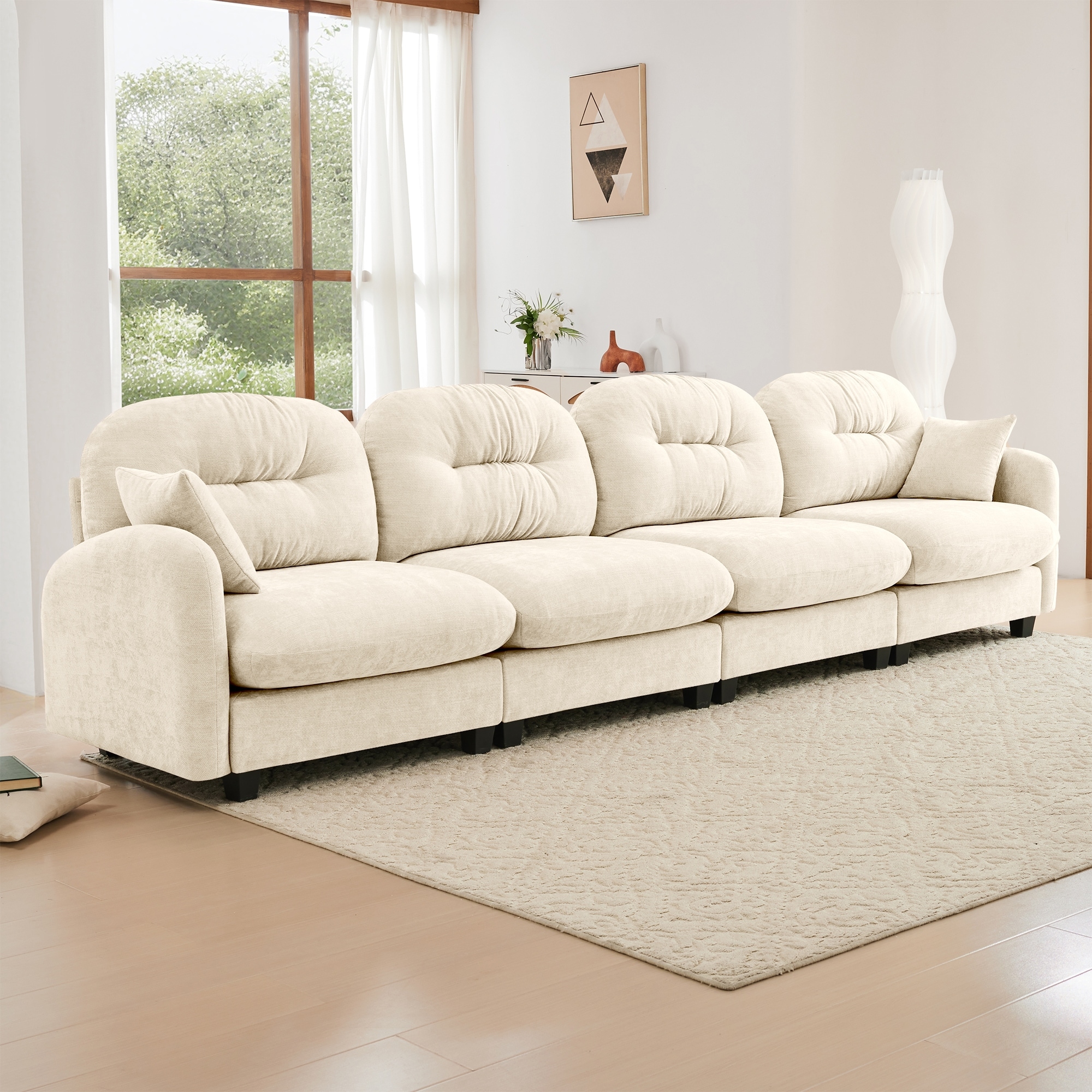 Four-Seater Modular Sectional Couch, Premium Chenille Fabric, Tufted Cushion Backrest, High-Density Foam