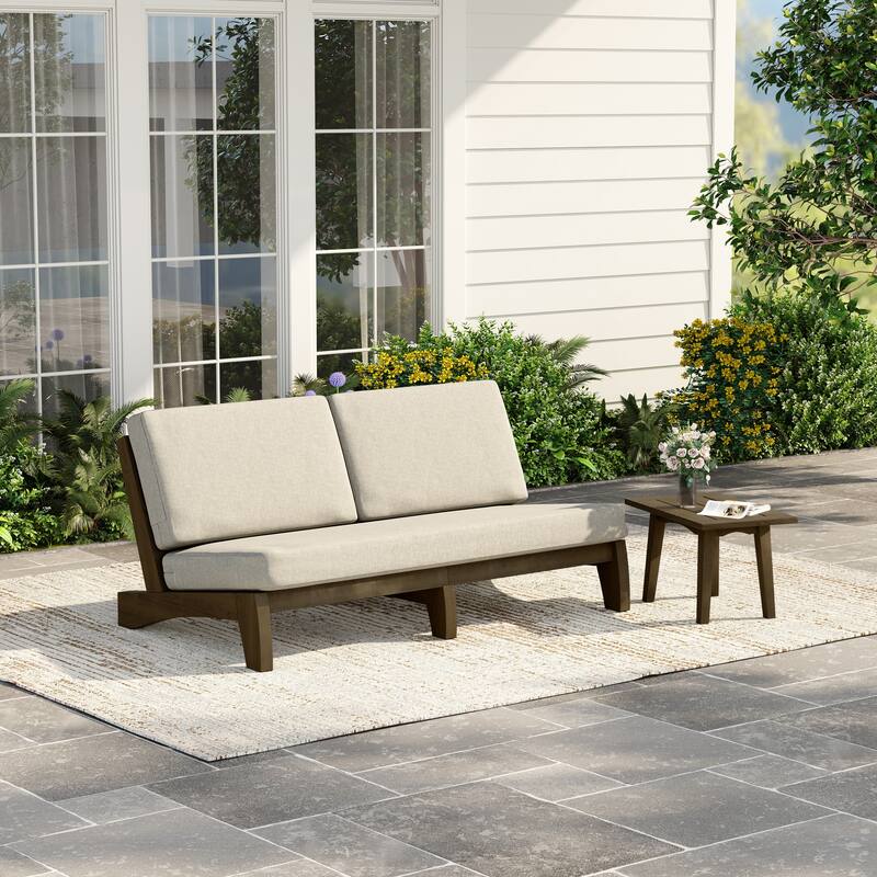 2-Piece Casual Teak Outdoor Patio Sofa Set with Side Table