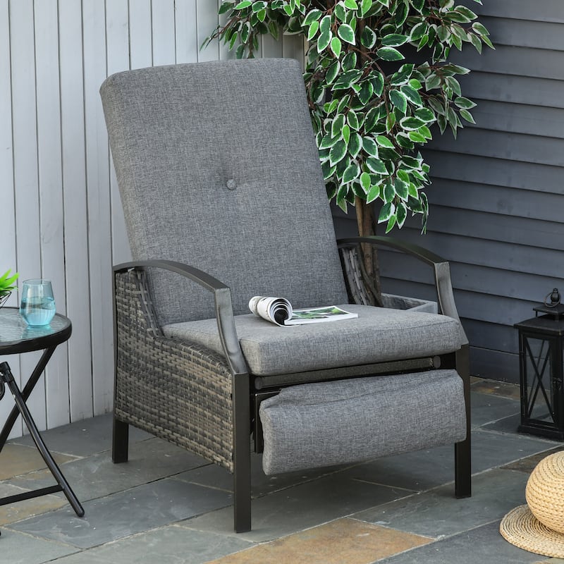 Outsunny Rattan Adjustable Recliner Chair with Hand-Woven All-Weather Wicker for Patio, Outdoor, Garden, Poolside - Grey
