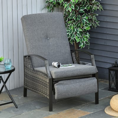 Outsunny Rattan Adjustable Recliner Chair with Hand-Woven All-Weather Wicker for Patio, Outdoor, Garden, Poolside