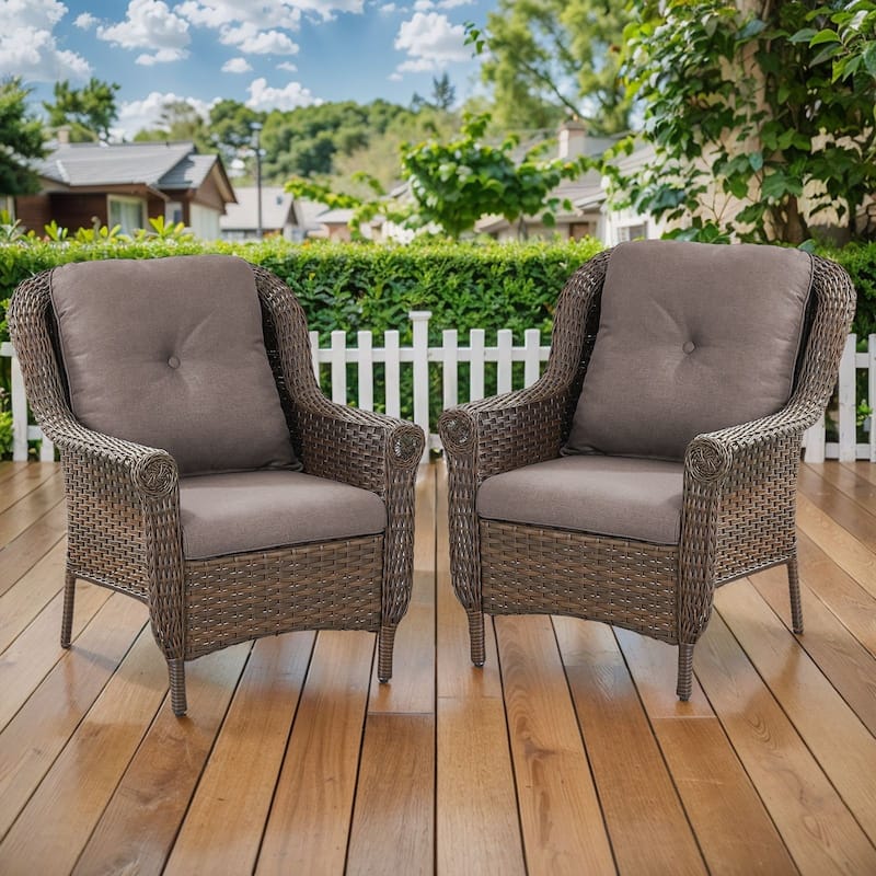 Gymojoy Outdoor Wicker Patio Chairs Set of 2 with Cushions - 2-Piece - Grey