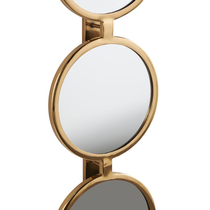 Gold Metal Slim Stacked 4 Layer Room Wall Mirror with Round Pattern - 2"W x 8"L x 49"H