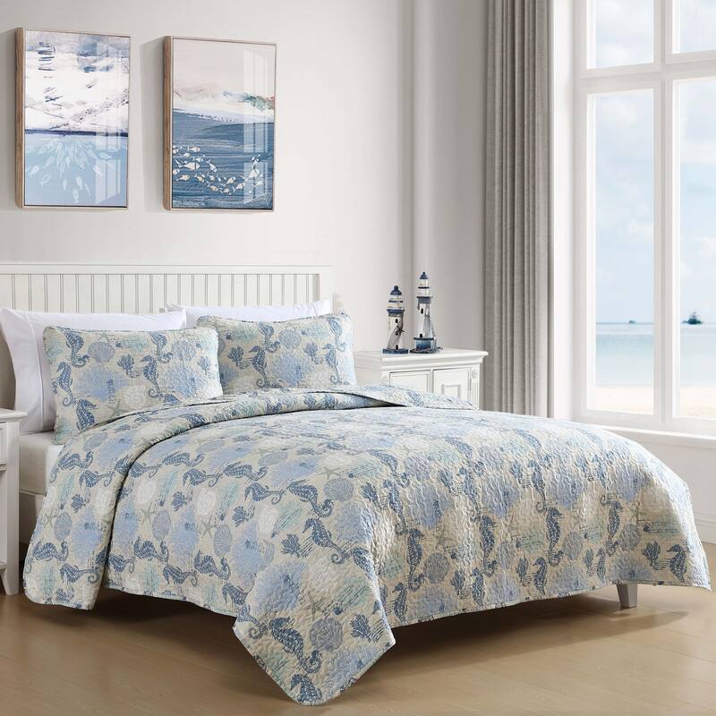 Caribbean Joe Coastal 3PC Quilt Set - Beach Bum Sand - Full - Queen