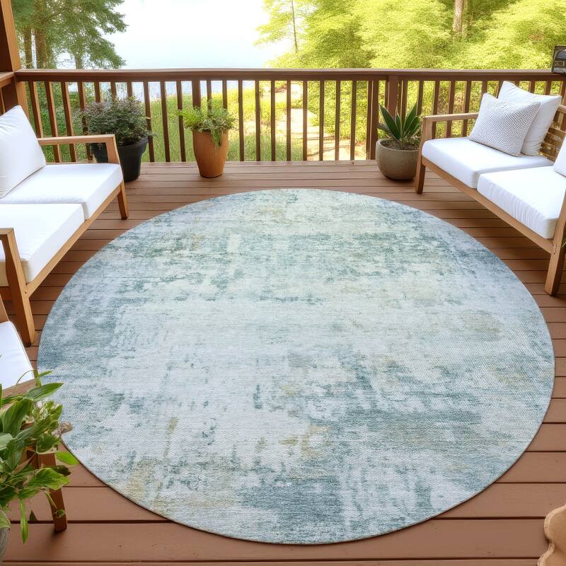 Machine Washable Indoor/ Outdoor Modern Casual Chantille Rug - Aqua - 8' x 8'