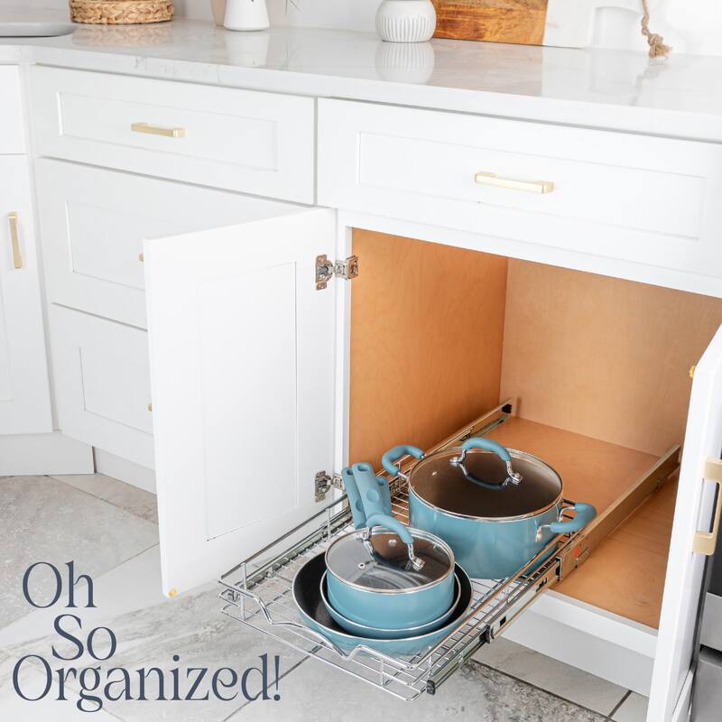 Pull Out Cabinet Drawer Organizer, Heavy Duty- Steel Metal- Chrome Finish