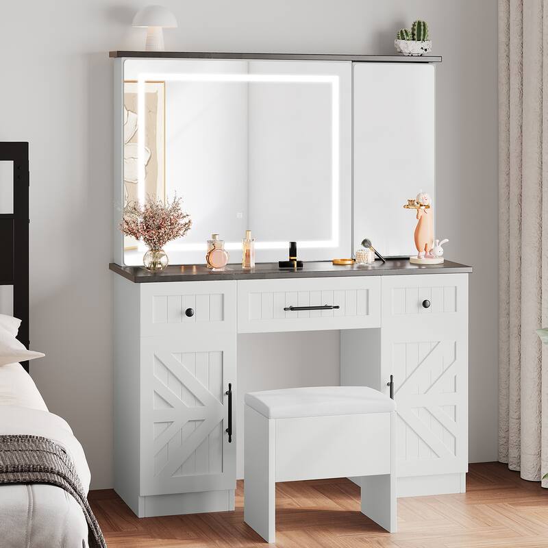 Moasis Farmhouse Vanity Set Makeup Desk with Storage Stool - 44.4"L x 15.1"W x 59"H