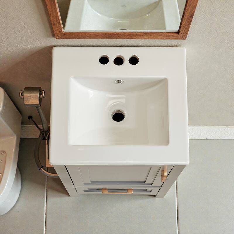 18" Fully Assembled Freestanding Bathroom Vanity with Top, Solid Wood Cabinet & Soft-Close Door and Drawer Design