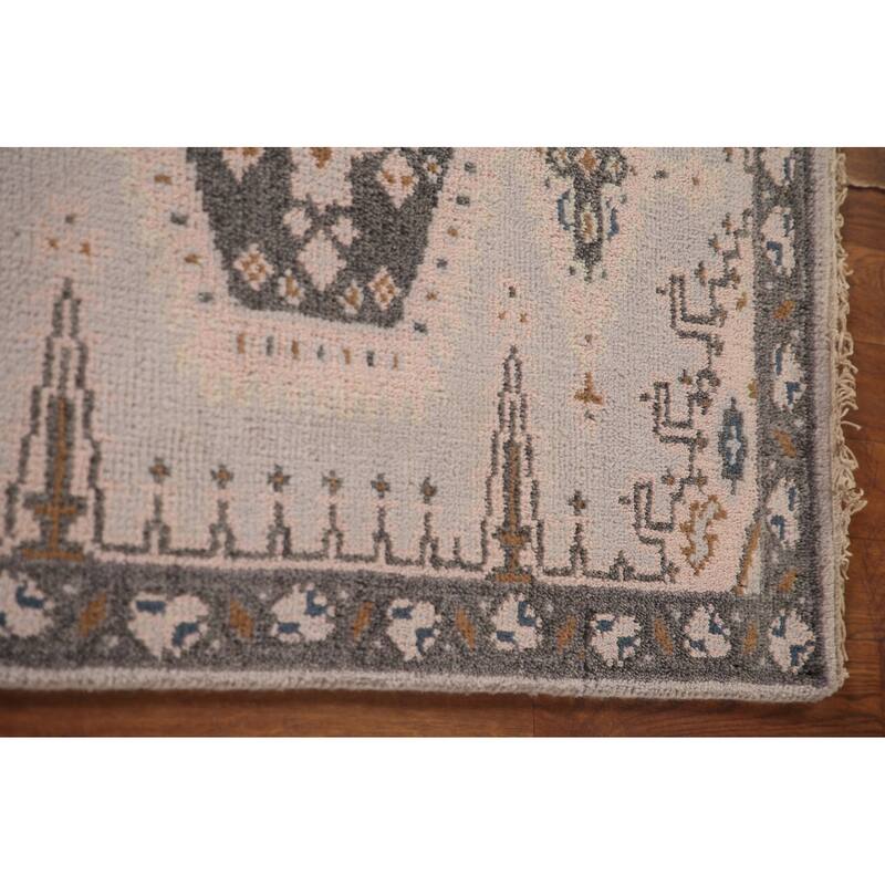 Geometric Kazak Runner Rug Hand-Knotted Grey Wool Carpet - 2'7"x 9'10"