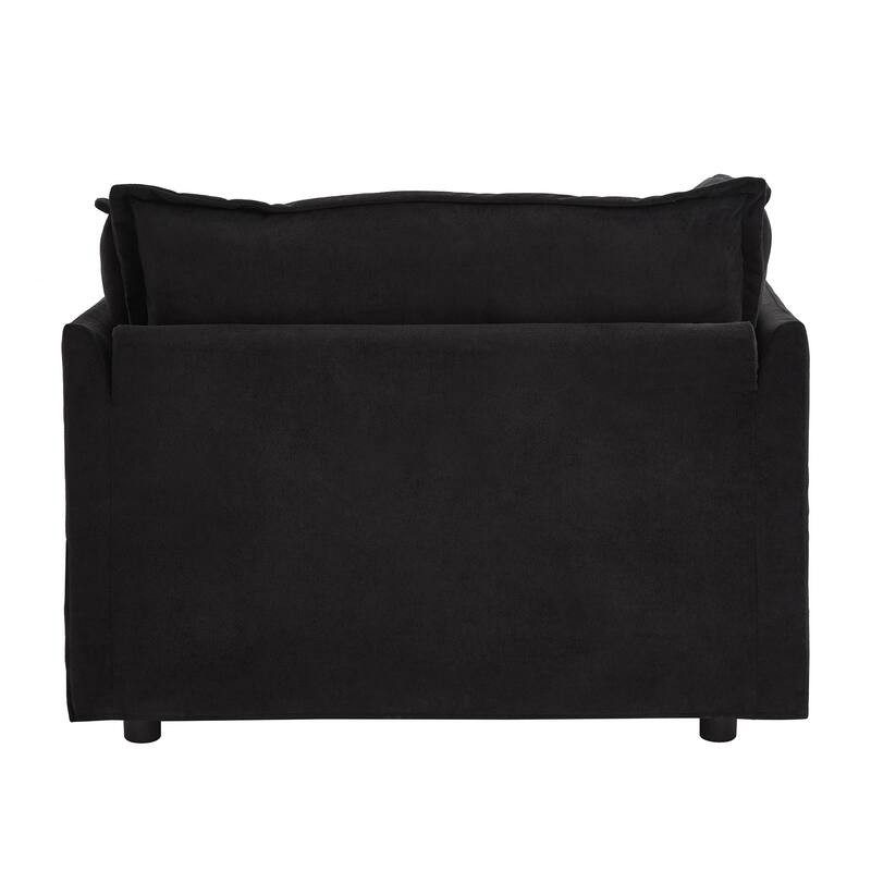 Chenille Modern Armchair Sofa with Movable Ottoman, Wide Seat, Curved Armrests, and Removable Cushions