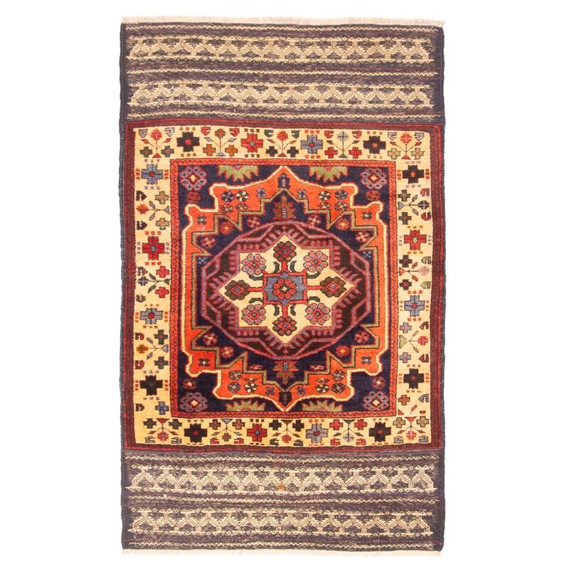 ECARPETGALLERY Hand-knotted Teimani Dark Navy Wool Rug - 2'10 x 4'6