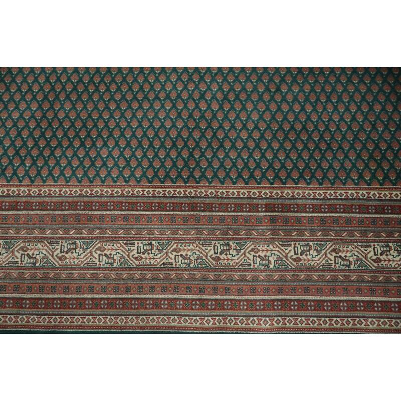 Hand Knotted Oriental 100% Wool Carpet Traditional All-Over Green Botemir Area Rug - 12' 0'' X 9' 1''