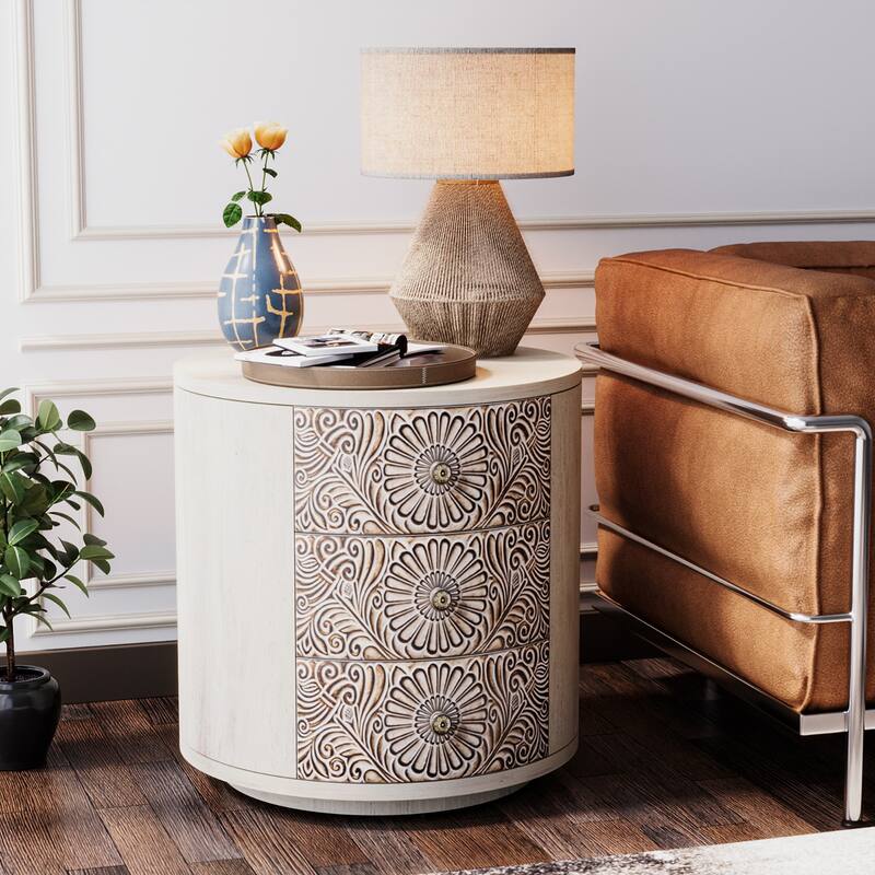 SUNBURY Round 3-Drawers Nightstand Accent Storage Cabinet - Daisy-1PC