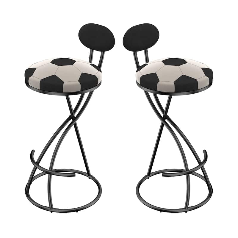 Upholstered S-shaped Barstools Set of 2 Velvet Counter Bar Stools Football Print Round Dining Stool