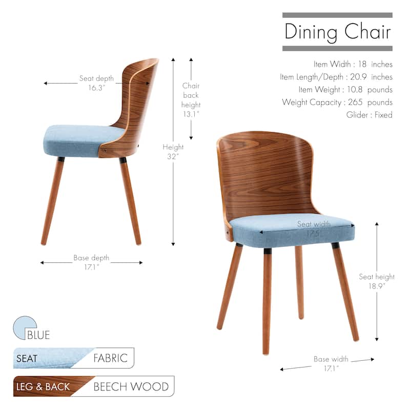 Porthos Home Karr Armless Dining Chairs Set of 2, Beech Wood Back & Legs