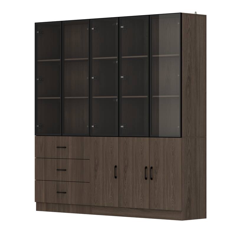 LED-Lit Wood Grain Cabinet - Configurable Storage for Home or Office