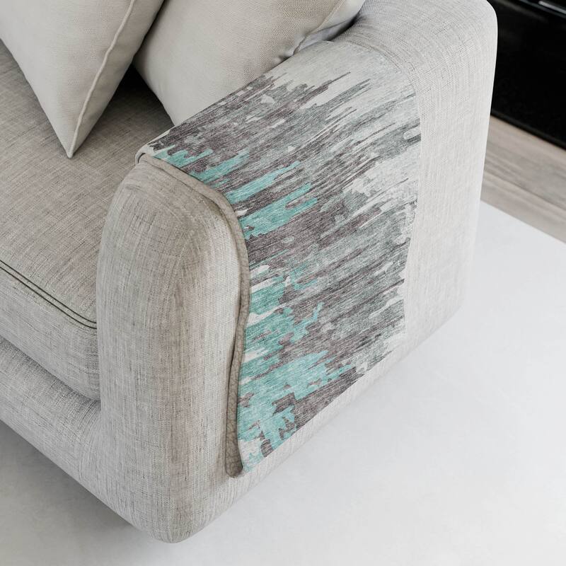 Premium Machine Washable Abstract Contemporary Sherpa Throw Blanket - Teal - 4'2" x 5'10"