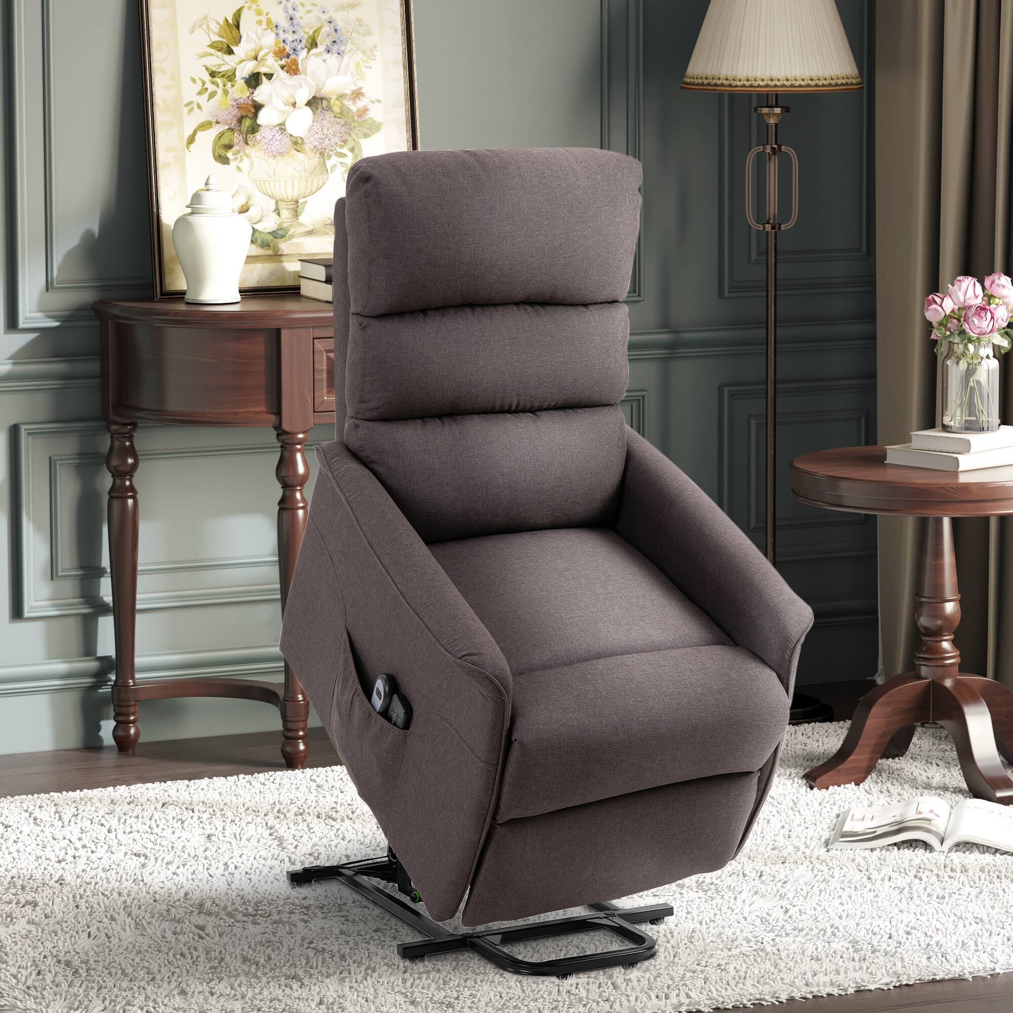 Linen Electric Power Lift Recliner Chair with Remote Control and Side