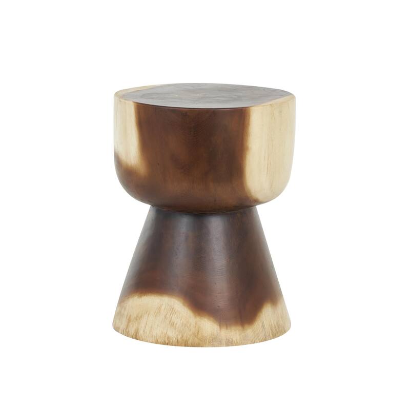 Wood Handmade Hourglass Accent Table with Natural Wood Grain - Brown - Roche River Decor - Brown