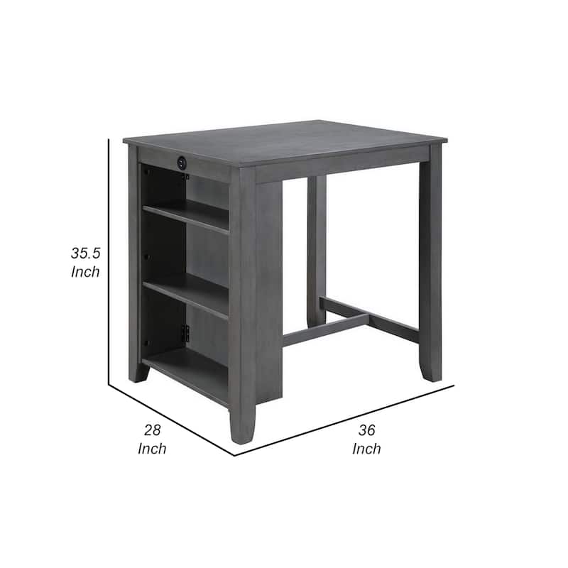Ham 36 Inch Counter Height Small Dining Table with Shelves, USB Port, Gray
