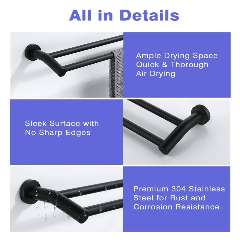 Stainless Steel 24 in. Wall Mounted Double Towel Bar Towel Rack