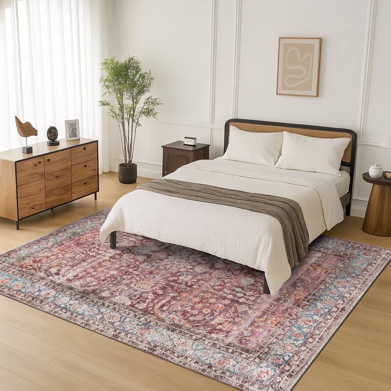 World Rug Gallery Vintage Distressed Bordered Washable Area Rug