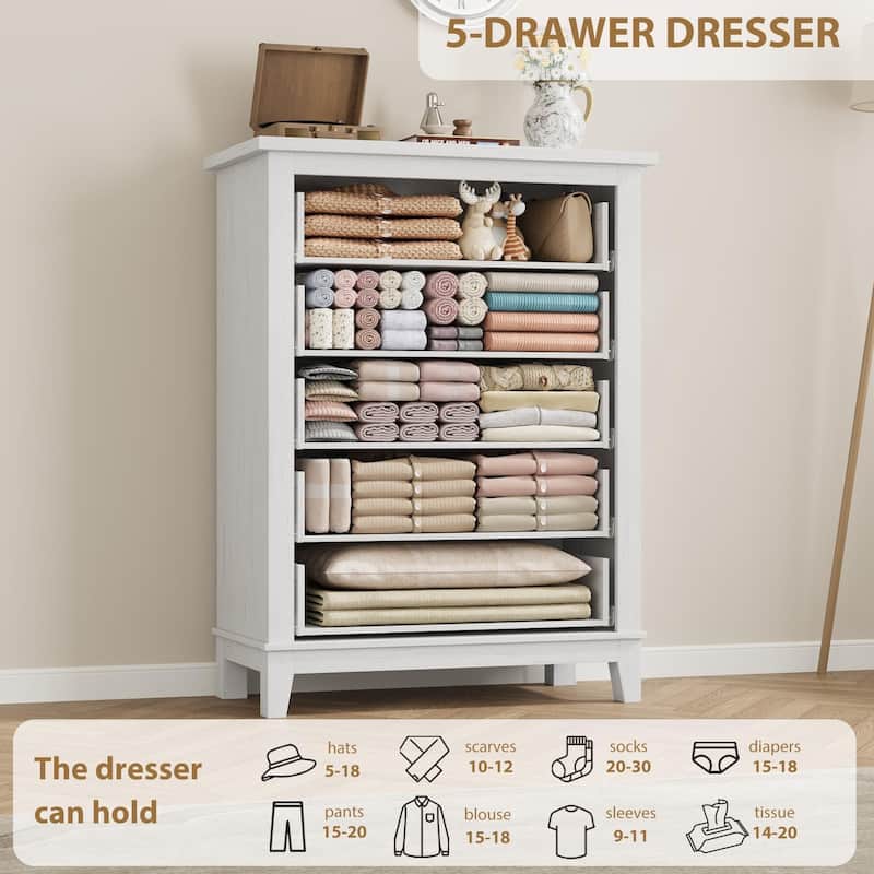 5 Dresser for Bedroom, 41.3" Tall Vertical Drawer Dresser with Large Storage