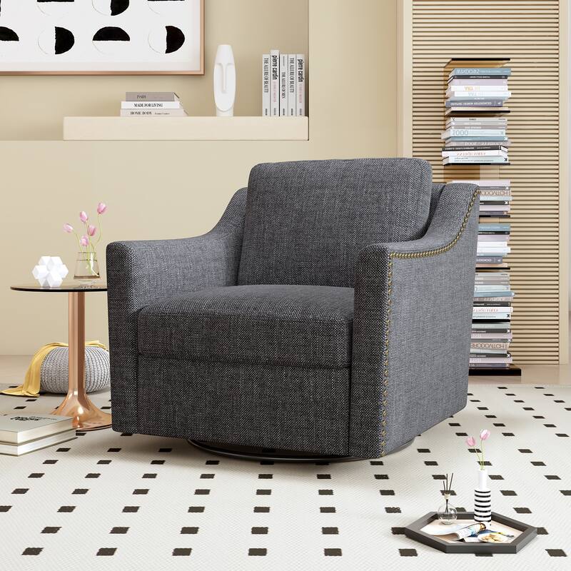 360 Degree Swivel Armchair Cotton Linen Skin-Friendly Fabric Ergonomic
