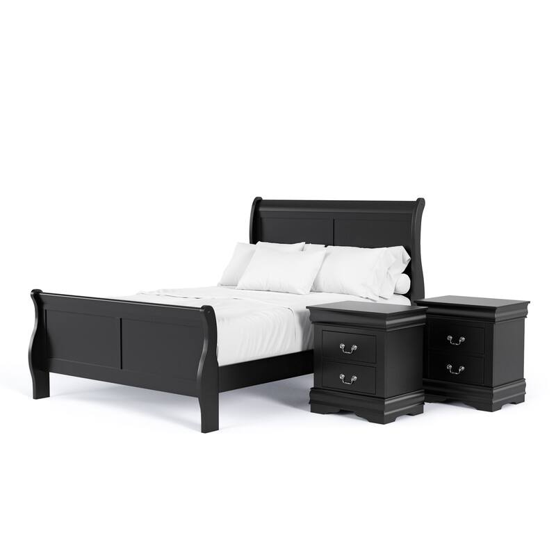 Furniture of America Mayday Traditional Kids Solid Wood 3-Piece Bed and 2 Nightstand Bedroom Set