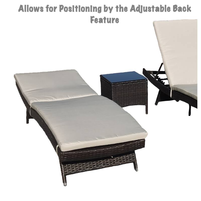 Polo Brown 3-Piece Wicker Chaise Lounge Set with Beige Cushions