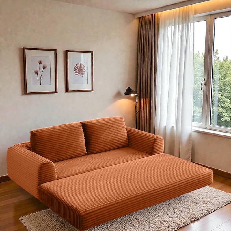 2 in 1 Folding Sofa Bed, Corduroy Convertible Sleeper Couch with Pillows, Boneless Futon Floor Sofa