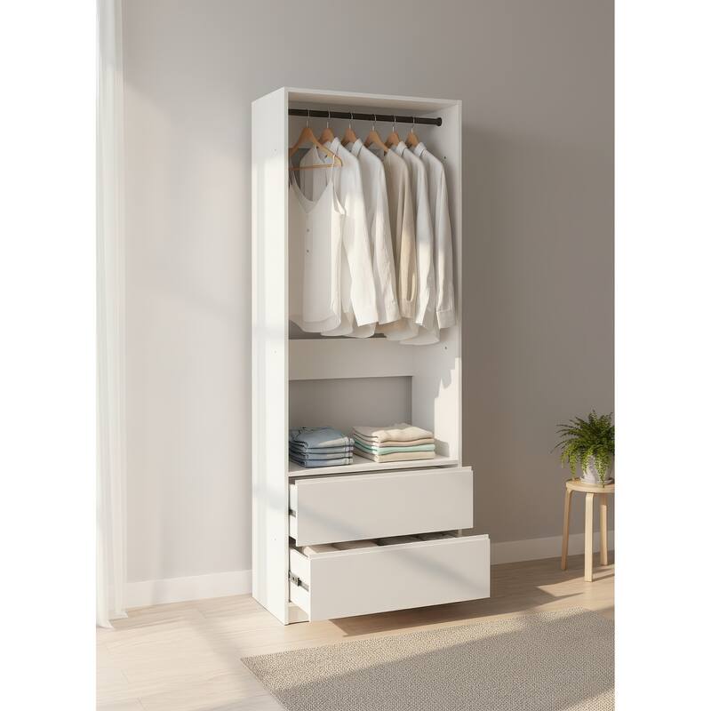 Prosper 32" White Wood Walk-in Closet with Two Rods - 31.4"W x 15.7"D x 83" H