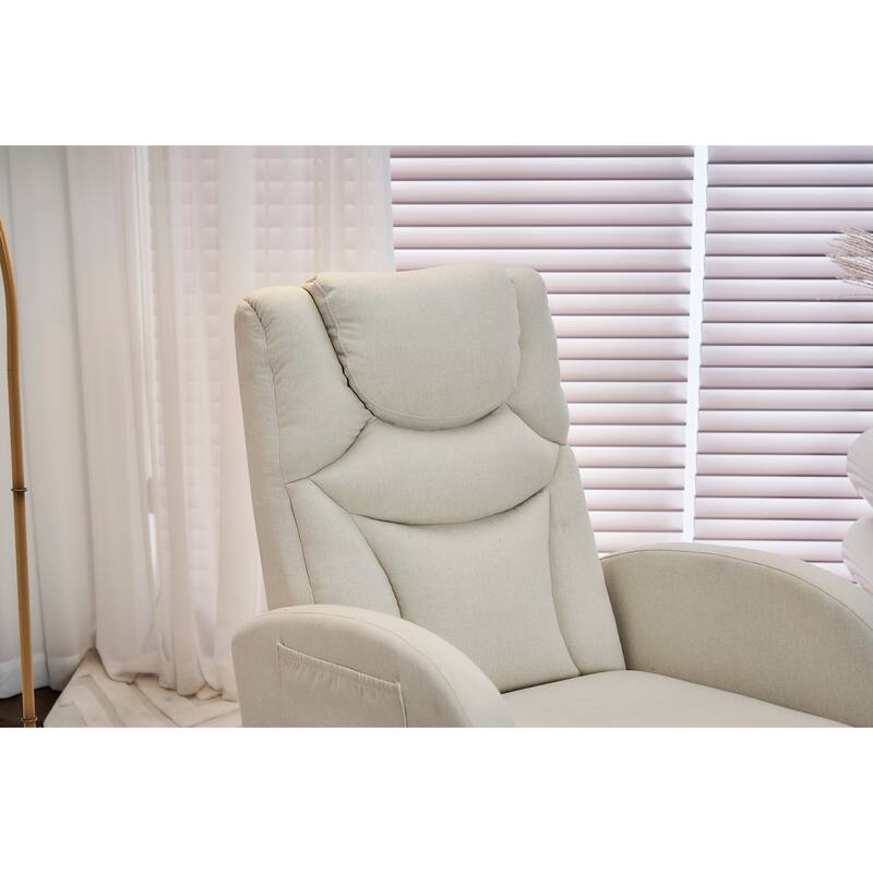 Comfortable Rocking Chair with Adjustable Footrest and Spacious Seat, Perfect for Relaxing and Unwinding.