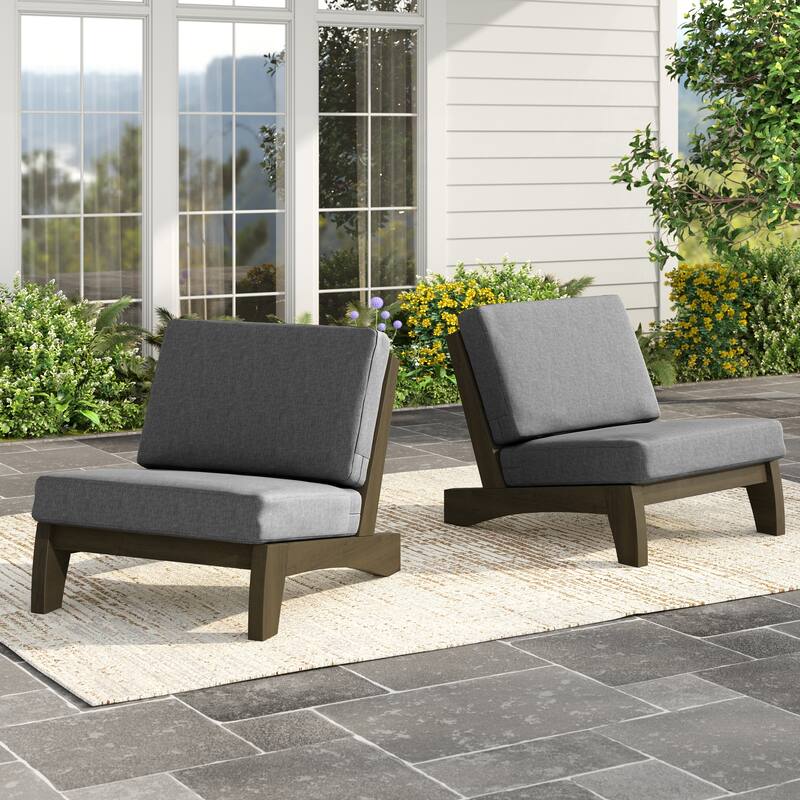 Set of 2 Patio Teak Wood Outdoor Club Chair with Cushions