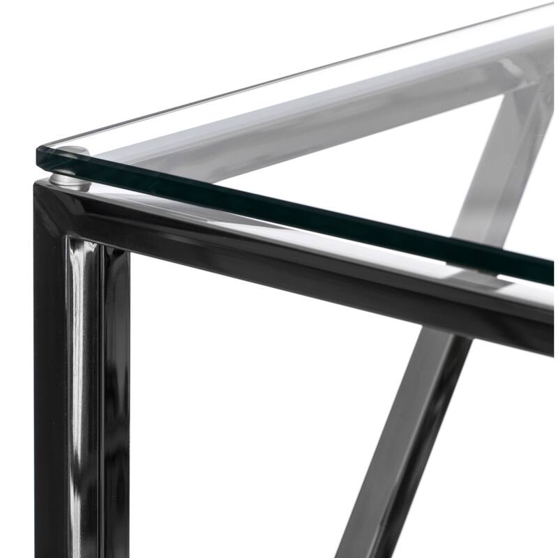 Modern Square End Side Table, Tempered Glass Top Metal Coffee Table
