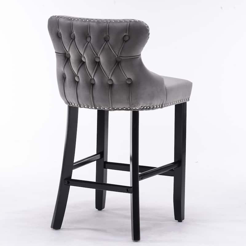 Wing-Back Barstools with Button Tufted Decoration and Wooden Legs, Leisure Style Bar Chairs,Bar stools, Set of 2